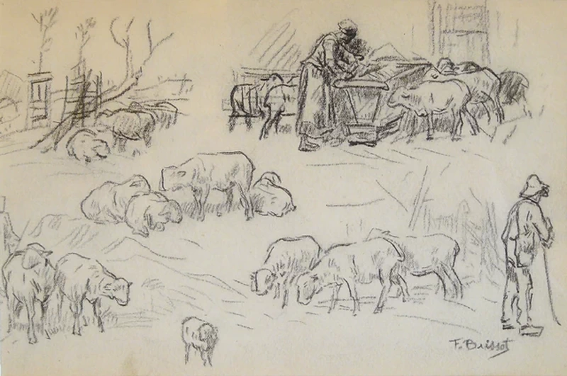 Foglio di studio per pecore, agricoltori e pastori